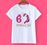 Kids Unicorn Print Birthday Girl Tshirt