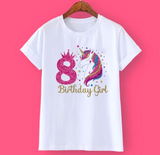 Kids Unicorn Print Birthday Girl Tshirt