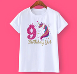 Kids Unicorn Print Birthday Girl Tshirt