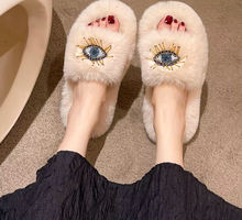 Load image into Gallery viewer, Ladies Eye Fluffy Slippers