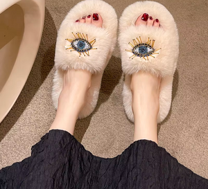 Ladies Eye Fluffy Slippers