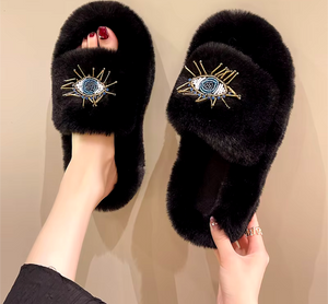 Ladies Eye Fluffy Slippers