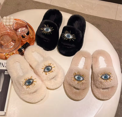 Ladies Eye Fluffy Slippers