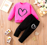 Girls Heart Print Top and Pants Set