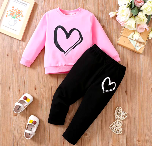 Girls Heart Print Top and Pants Set