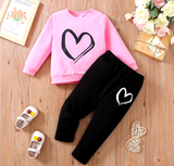 Girls Heart Print Top and Pants Set