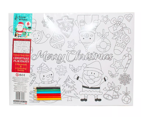 Pack of 6 Colour Your Own Christmas Placemats with Pencils