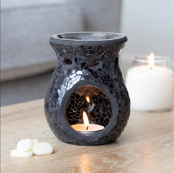 Black Crackle Glass Pillar Oil Burner