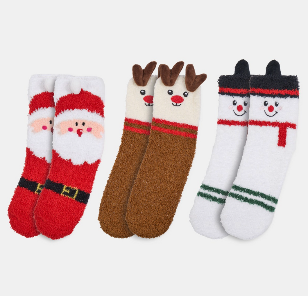 3 Pack Fluffy Fleece Christmas Novelty Socks -PRE ORDER