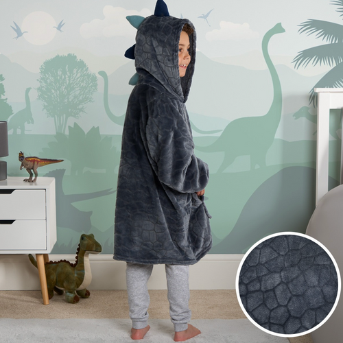 Spiked Dinosaur Hoodie Blanket - Charcoal