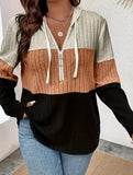 Plus Size Hooded Fashion Knit Ribbed Top