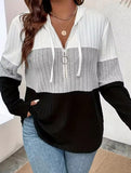 Plus Size Hooded Fashion Knit Ribbed Top