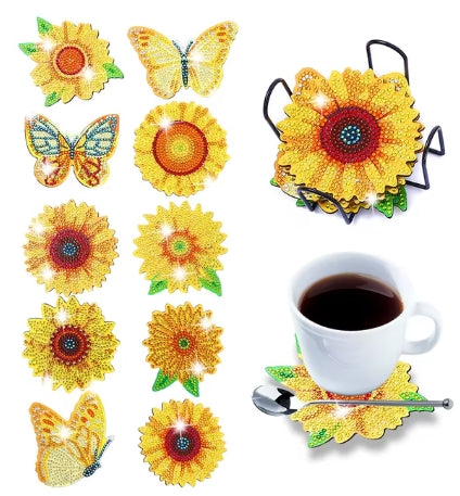 10pc Sunflower and Butterflies Coaster Set