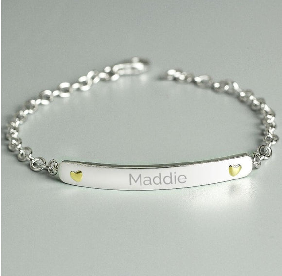 Personalised Sterling Silver and 9ct Gold Bar Bracelet