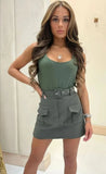 Womens High Waist Short Skirt Ladies Belted Pocket Cargo Mini Party Shorts Skort