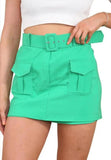 Womens High Waist Short Skirt Ladies Belted Pocket Cargo Mini Party Shorts Skort