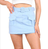 Womens High Waist Short Skirt Ladies Belted Pocket Cargo Mini Party Shorts Skort