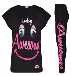 Girls Awesome Print T Shirt and Leggings Set