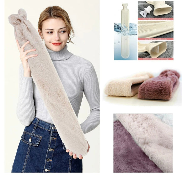 Extra Long Hot Water Bottle With Premium Faux Fur Fluffy Cover