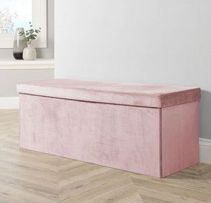 Large Folding Ottoman Pink Blush Velvet Fabric Chest Solid Storage Space Saving