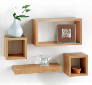 Set Of 4 Wooden Floating Cube Shelves