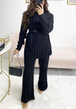 Womens Knitted Tie Up Palazzo Trouser High Neck Lounge Wear Ladies Tracksuit Set