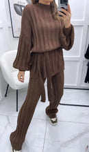 Load image into Gallery viewer, Womens Knitted Tie Up Palazzo Trouser High Neck Lounge Wear Ladies Tracksuit Set
