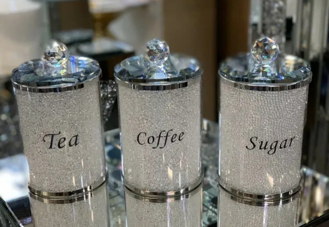 Crushed Diamond White Tea, Coffee and Sugar Canisters – Lotties