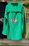 Womens Ladies Sequin Eye Button Up Oversized Collard Tunic Mini Shirt Dress