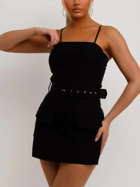 Womens Belted Playsuit Skort Set