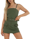 Womens Belted Playsuit Skort Set