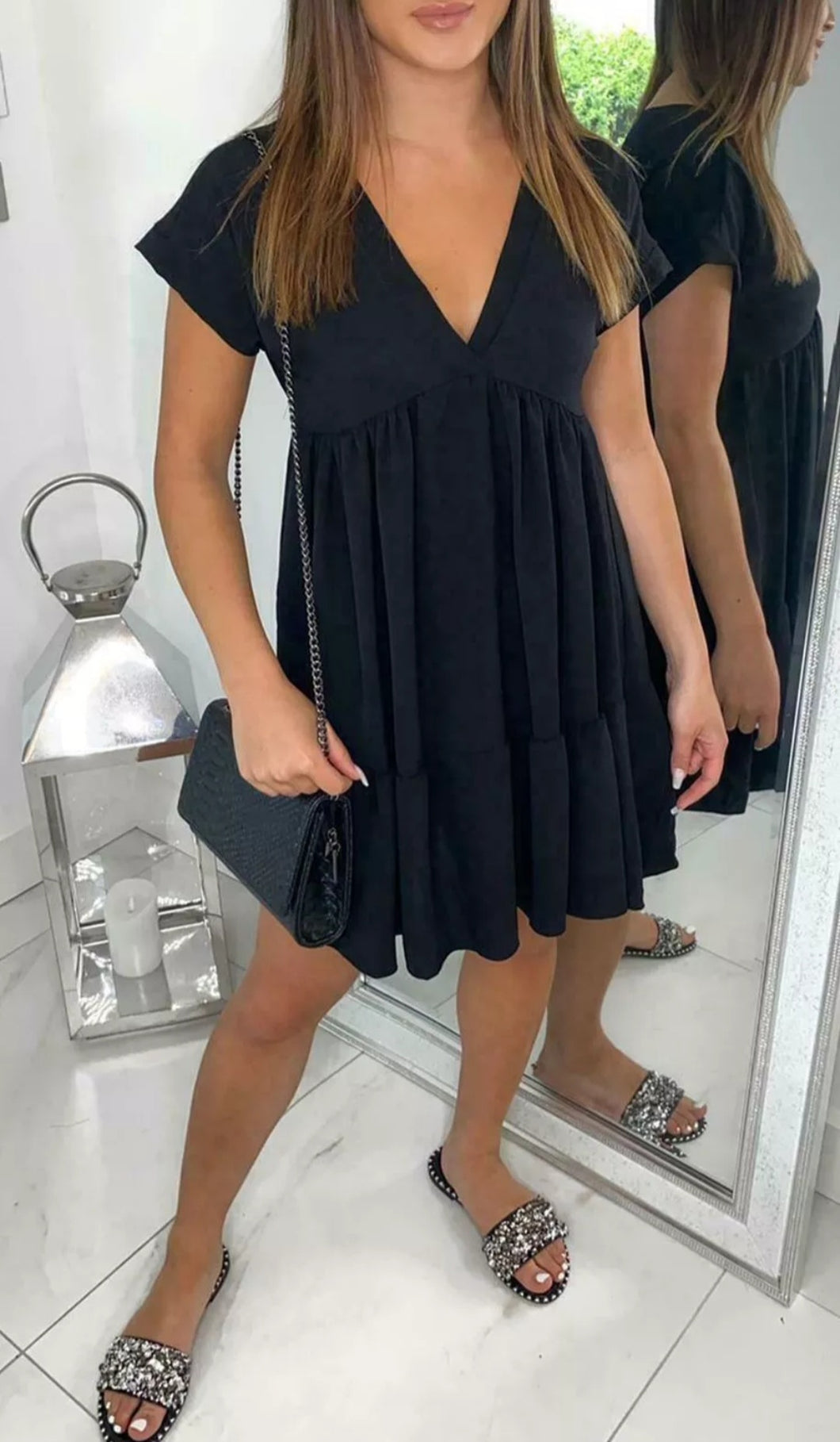 Womens V-Neck Smock Dress