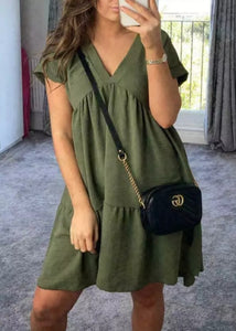 Womens V-Neck Smock Dress