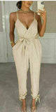 Womens V Neck Wrap Over Ankle Tie Plunge Jumpsuit