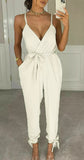 Womens V Neck Wrap Over Ankle Tie Plunge Jumpsuit