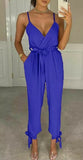 Womens V Neck Wrap Over Ankle Tie Plunge Jumpsuit