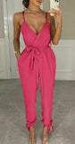 Womens V Neck Wrap Over Ankle Tie Plunge Jumpsuit