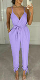 Womens V Neck Wrap Over Ankle Tie Plunge Jumpsuit