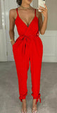 Womens V Neck Wrap Over Ankle Tie Plunge Jumpsuit