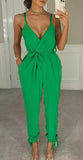 Womens V Neck Wrap Over Ankle Tie Plunge Jumpsuit