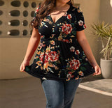 Plus Size Women Short Sleeve Floral Top