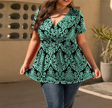 Plus Size Women Short Sleeve Floral Top