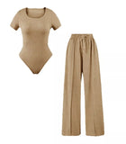 Womens Bodysuit Wide Leg Trouser Set