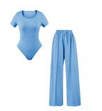 Womens Bodysuit Wide Leg Trouser Set