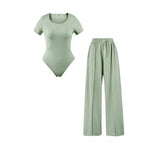 Womens Bodysuit Wide Leg Trouser Set