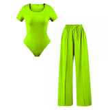 Womens Bodysuit Wide Leg Trouser Set