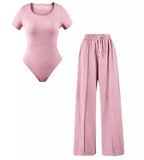 Womens Bodysuit Wide Leg Trouser Set