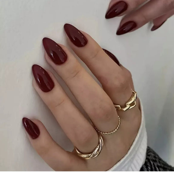 24pcs Wine Red Acrylic Press On Nails