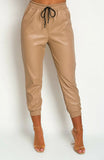 Ladies Faux Leather High Waist Joggers