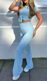 Ladies Ribbed Front Knot Tie up Crop Top Co Ord Tracksuit Set